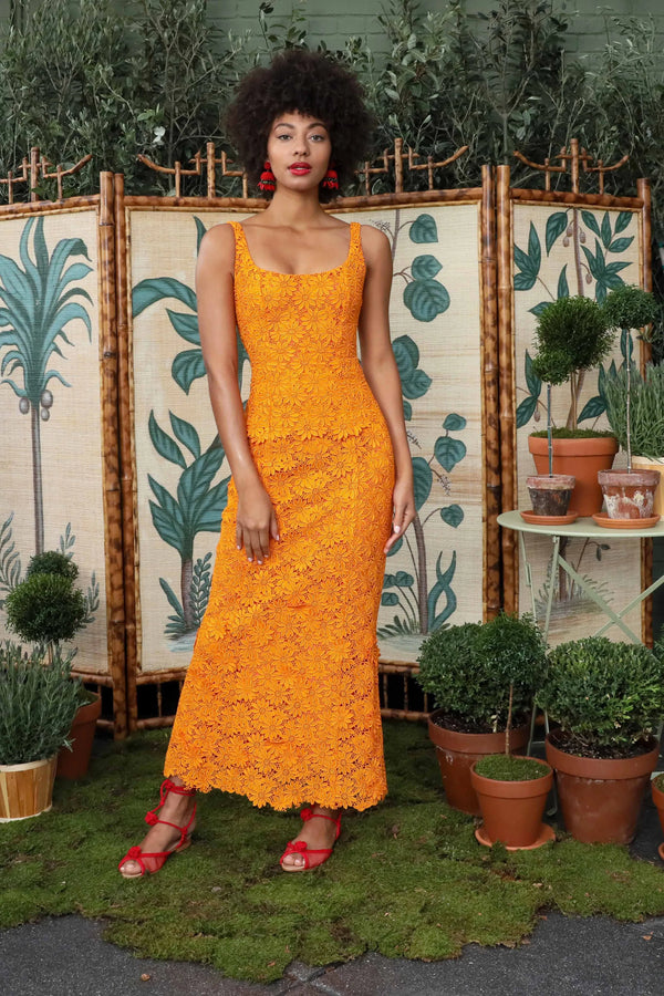 Penelope Scallop  Lace Dress - Orange