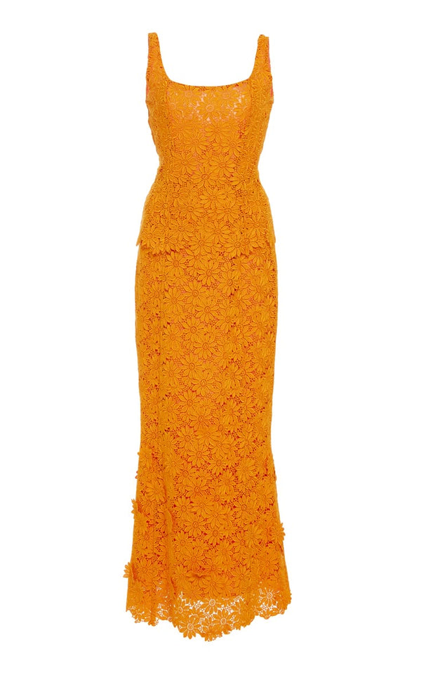 Penelope Scallop  Lace Dress - Orange