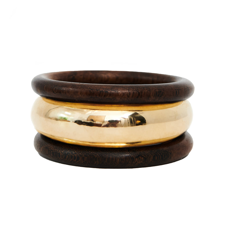 Bangles - GOLD Electroplated Wood/Dark wood mix set of 3