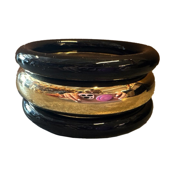 Bangles - Thin Black and Wide Gold (Set of 3)