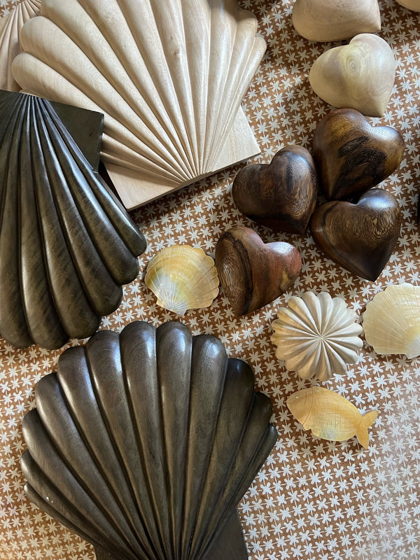 Ribbed Bonbon Paperweight- Carved Wood Blonde Wood