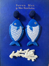 Caspia Small Fish- Hand Painted Natural wood Blue