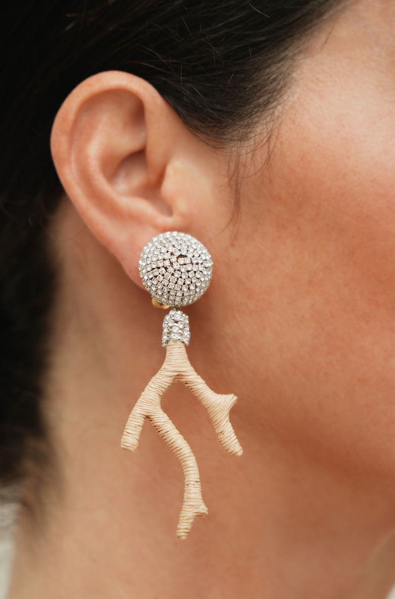 Coral Branch- Natural Raffia/Crystal